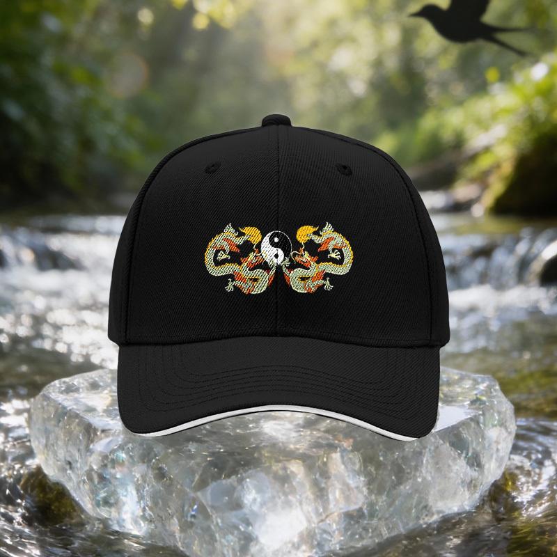 Tai Chi Double Dragon Baseball Cap for Men Women Adjustable Lightweight Outdoor Sun Hat with Tai Chi Suitable for Travel Par
