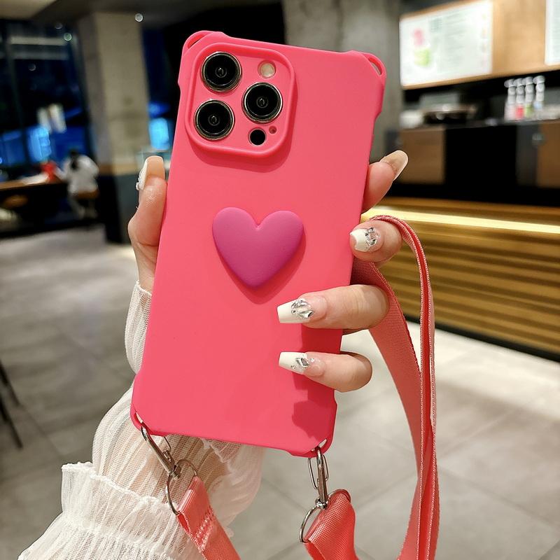 Чистый цветной чехол для iPhone 15 14 13 Pro Max 12 Pro 11 противоударный ТПУ мягкий регулируемый широкий ремешок с сердечком для телефона