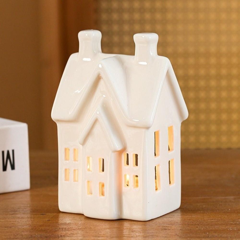 Ceramic Porcelain Villa Christmas Tabletop Ornaments New Xmas Village Houses Winter Decor