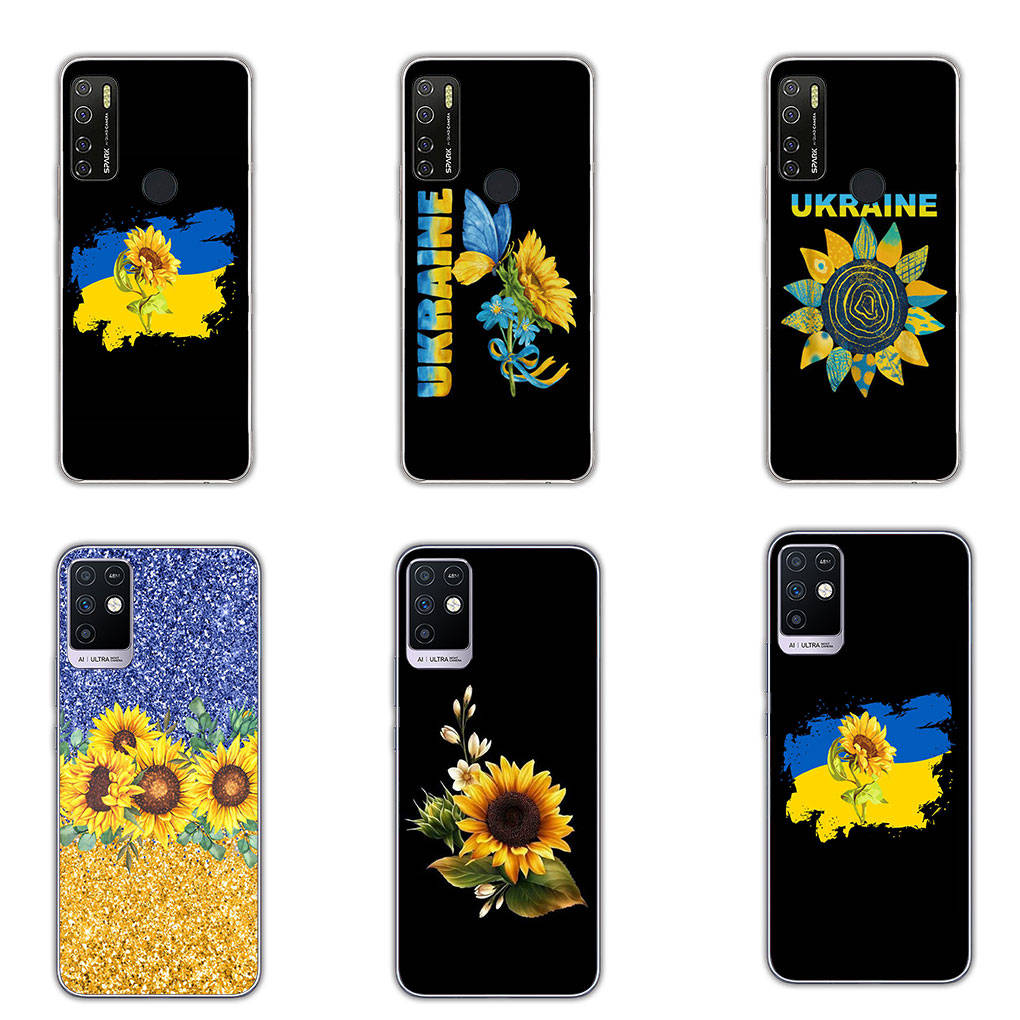 Чехол для Motorola Moto Edge 40 30 neo G54 G24 G84 iPhone 15 14 Xiaomi Redmi Note 13 12 11 Pro Samsung Galaxy A54 с изображением подсолнуха и карты Украины с украинским флагом