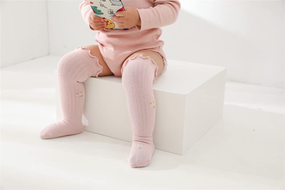 Детские чулки, носки, носки из хлопка, комплект из 3 пар с детскими милыми девчачьими цветочными узорами, бежевыми, розовыми, желтыми, для детей от 6 до 12 месяцев, противоскользящие