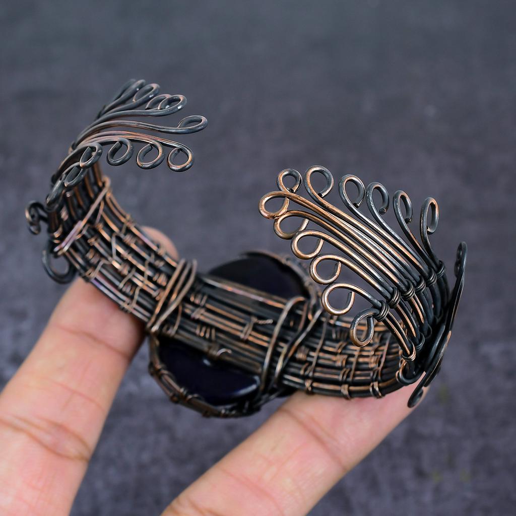 Шафран Аметист Драгоценный камень Ручная работа Медная проволока Обмотка Манжета Браслет Регулируемый L9s95