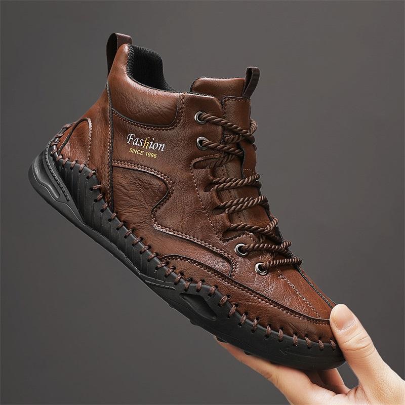 38-47 Большие размеры Мужская обувь Ручная прошивка Кожаные мужские ботинки Спилок Повседневная кожаная обувь Мужские ботильоны