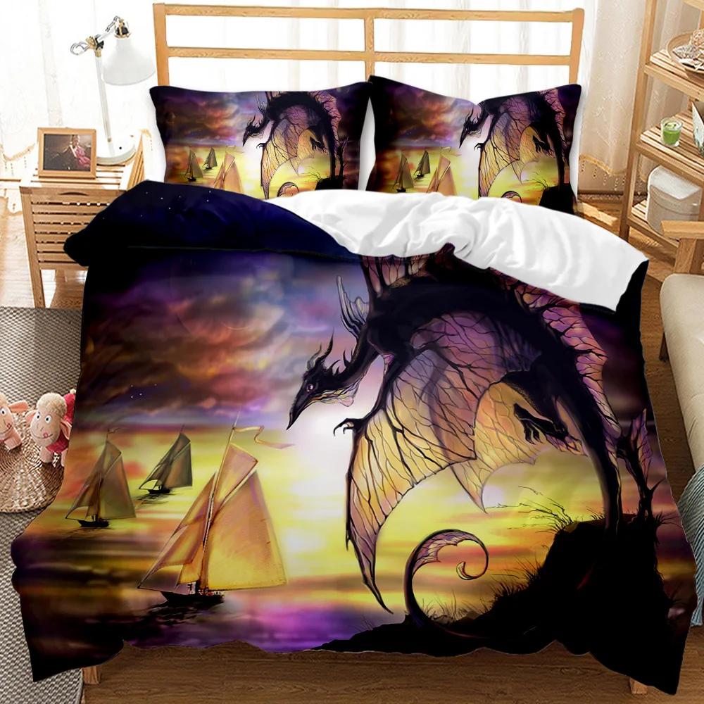 Комплект постельного белья Pterosaur Dragon Fantasy для мальчиков и подростков, комплект постельного белья Double Queen King Size, полиэстеровое одеяло