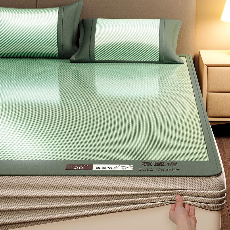 Machine Washable 3-Piece Ice Silk Cooling Mat Set with 2 Pillowcases, Breathable Summer Bed Sheet for Home Dorm, Soft Fitted Sheet