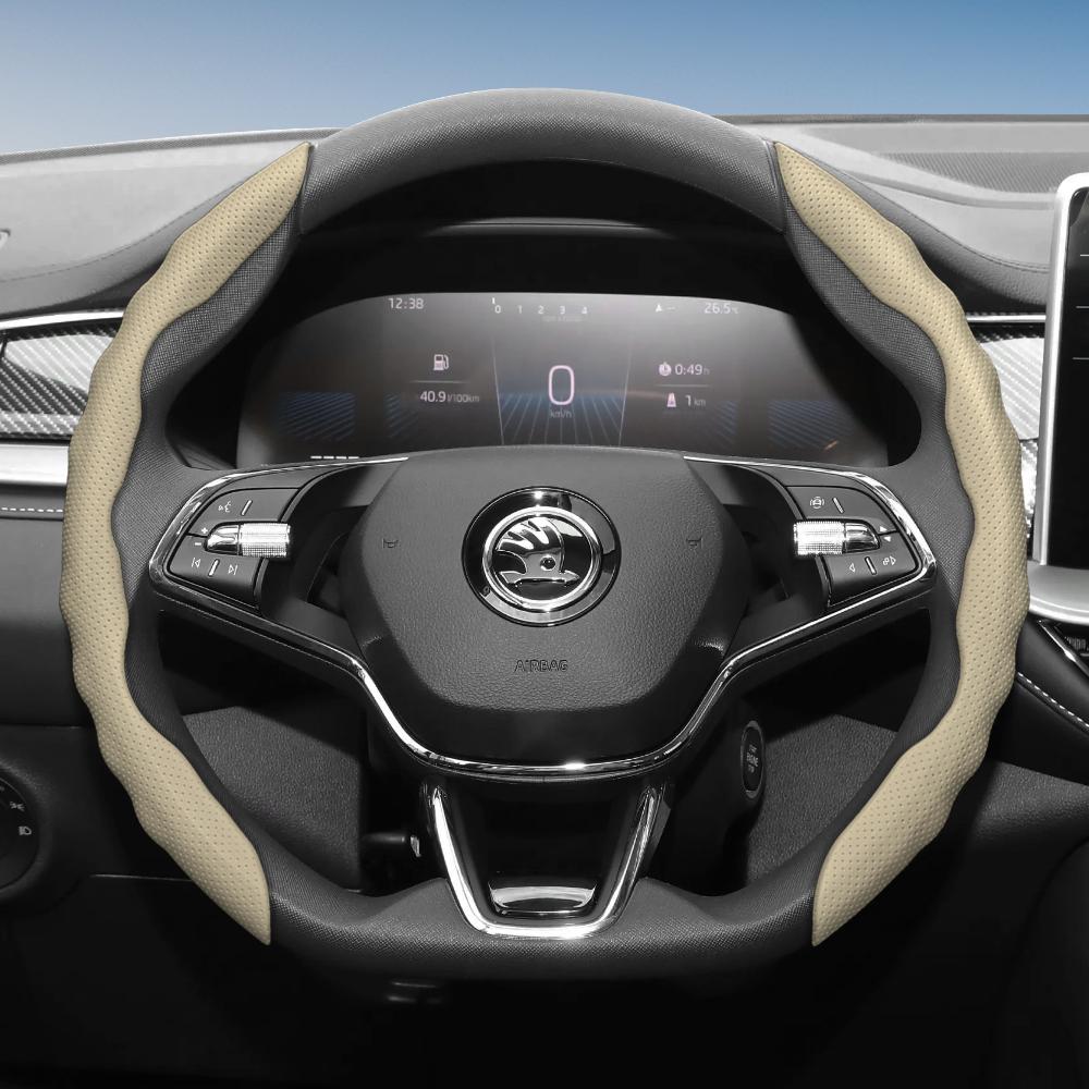 Подходит для чехла на руль Skoda с волнистым спортивным дизайном, дышащая кожа, сегментированный, нескользящий, впитывающий пот, защита для Octavia,