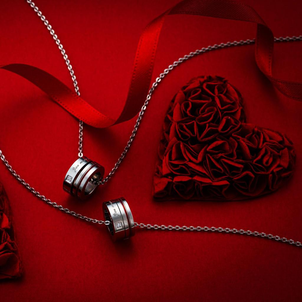 Pair Necklace Set of 2 Surgical Stainless Steel Red Thread Double Ring Ring Parts 2 Message Cubic Zirconia Hypoallergenic 38cm 45cm 4SUP110SV