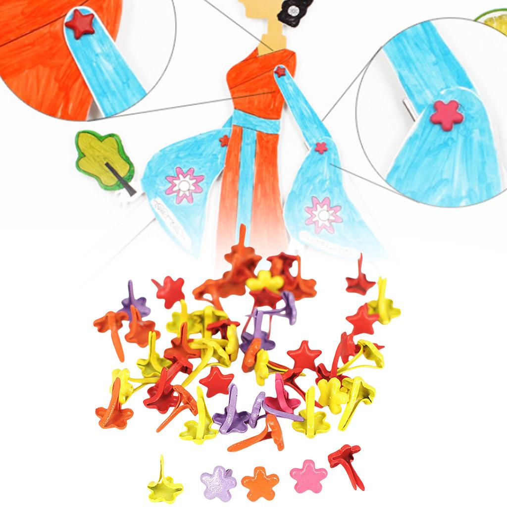 100Pcs Colored Split Pins Metal Paper Fasteners Round Brads Heart Brads Flower Brads Scrapbooking Brads for Paper Craft