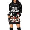 Ladies' Casual Christmas Printed Long Sleeved Pocket Hooded Sweatshirt Dress