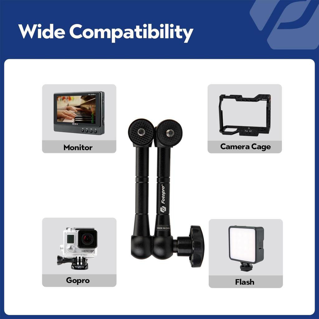 Fotopro 11 Inch Magic Arm with Inch Threaded Screws On Both Ends Adjustable Articulated Magic Arm Super Clamp for LED Monitor and Microphone 1/4