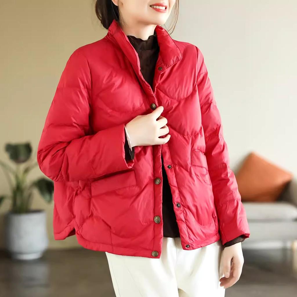 Литературный и ретро пуховик женский короткий 2024 зима легкий воротник-стойка теплый маленький темперамент повседневный топ прилив