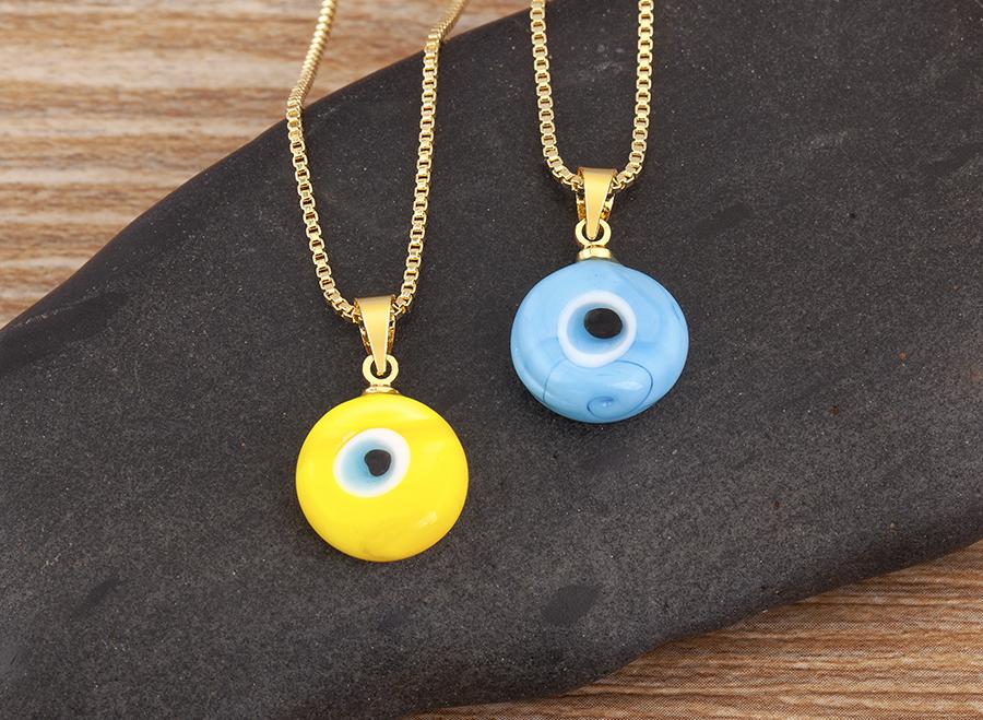Nidin New Retro Disk Shape Evil Eye Zircon Pendant Necklace For Women Girl Daily Party Clavicle Chain Jewelry Accessories Gifts