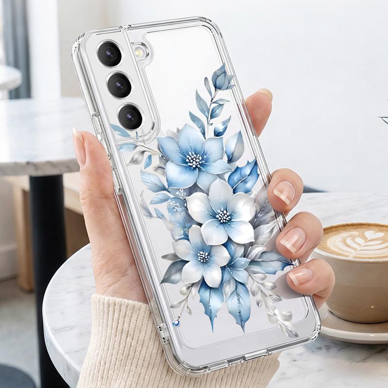 Чехол с принтом цветов и листьев для Samsung A57 S26 Ultra A37 A17 A56 A36 A26 A16 A55 A35 A25 A15 A54 5G S21 FE S22 S23 S24 S25 Plus Прозрачный мягкий чехол из ТПУ