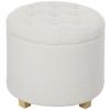 Storage Ottoman Stool With Lid Round Footstool Storage Box With Wooden Legs White