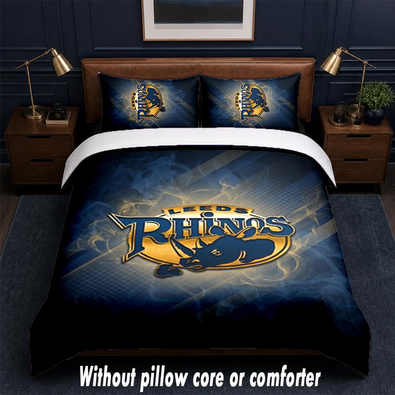 Leeds Rhinos Design Bed Bedding Set 1 Duvet Cover + 2 Pillowcases Soft Breathable Household Bed Linens
