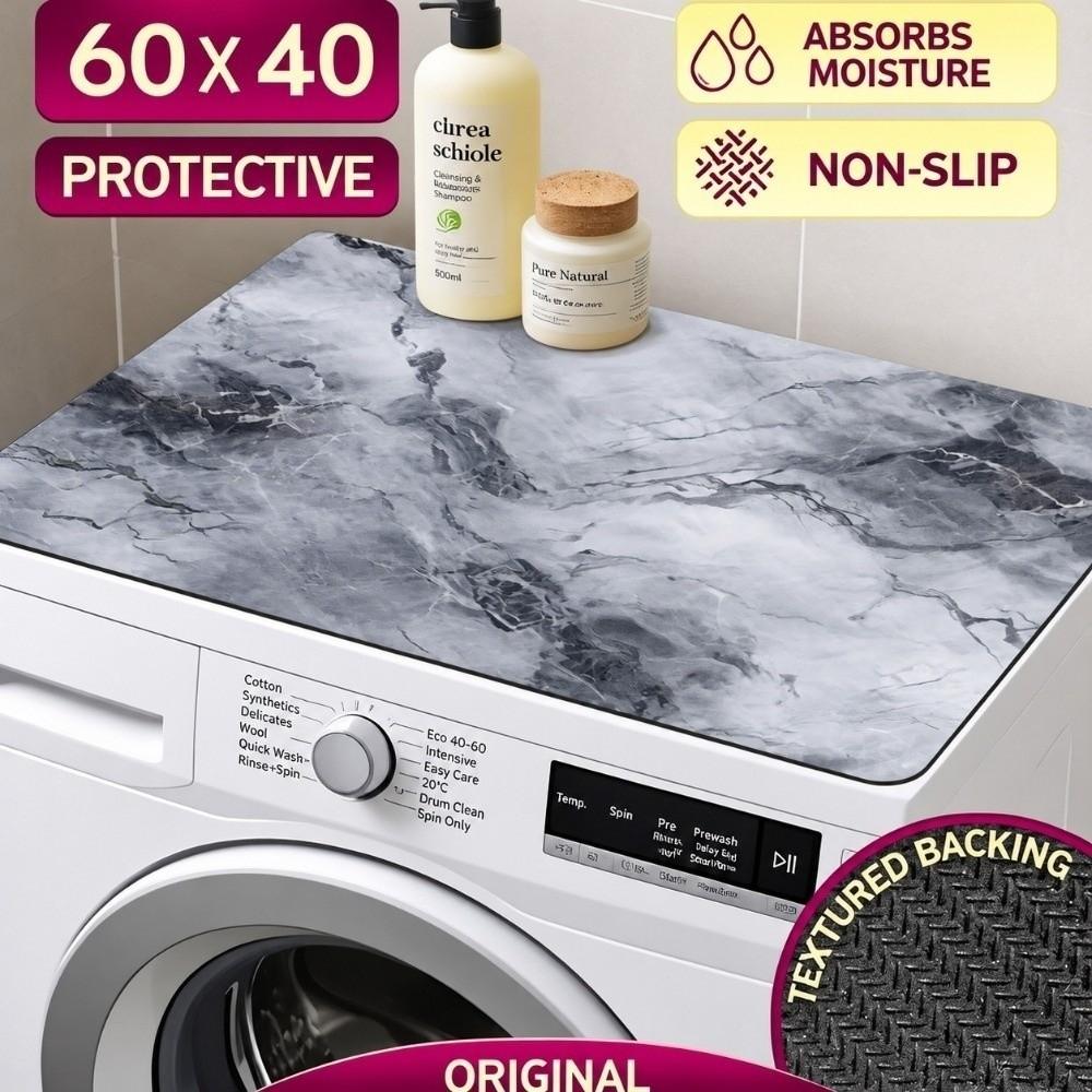 Non Slip Washing Machine Top Protector Pad Marble Pattern Bathroom Carpet Home