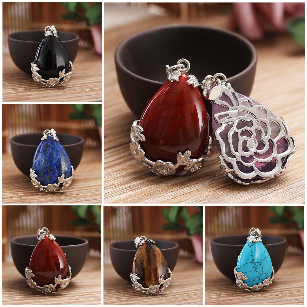 Хрустальный Камень Капля Воды Драгоценный Камень Ожерелья Подвески Аметист Агат Опал Бирюза Натуральный Кварц