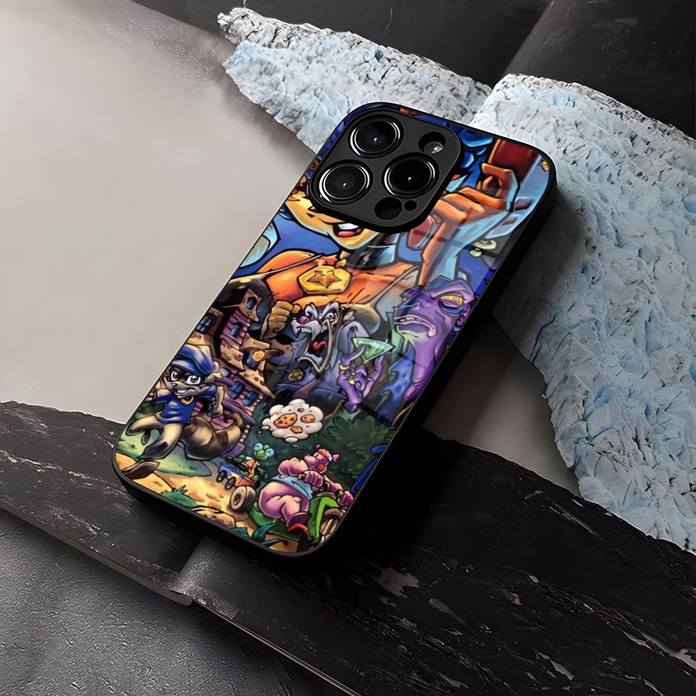 Мультяшный чехол Sly Cooper для телефона из закаленного стекла для iPhone 16 13 14 12 15 11 Pro Max Plus Mini X XR SE2020 Coque