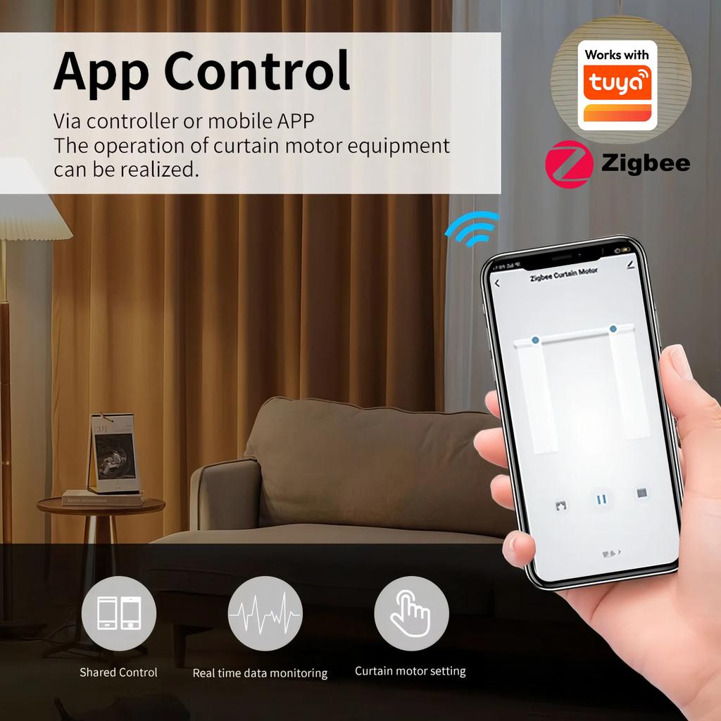 Work With Tuya Wifi/Zigbee Electric Curtain Shutter Motor with RF Remote 22.5CM Size APP Control Alexa Google Home SmartThings