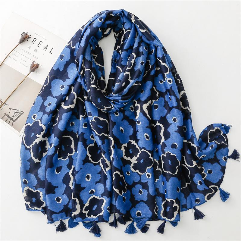Women’s Flower Patchwork Print Fashion Scarf and Shawl Fall Winter Soft Warm Comfortable Stylish Scarf Cotton Linen Sunscreen Shawl for Evening Dress