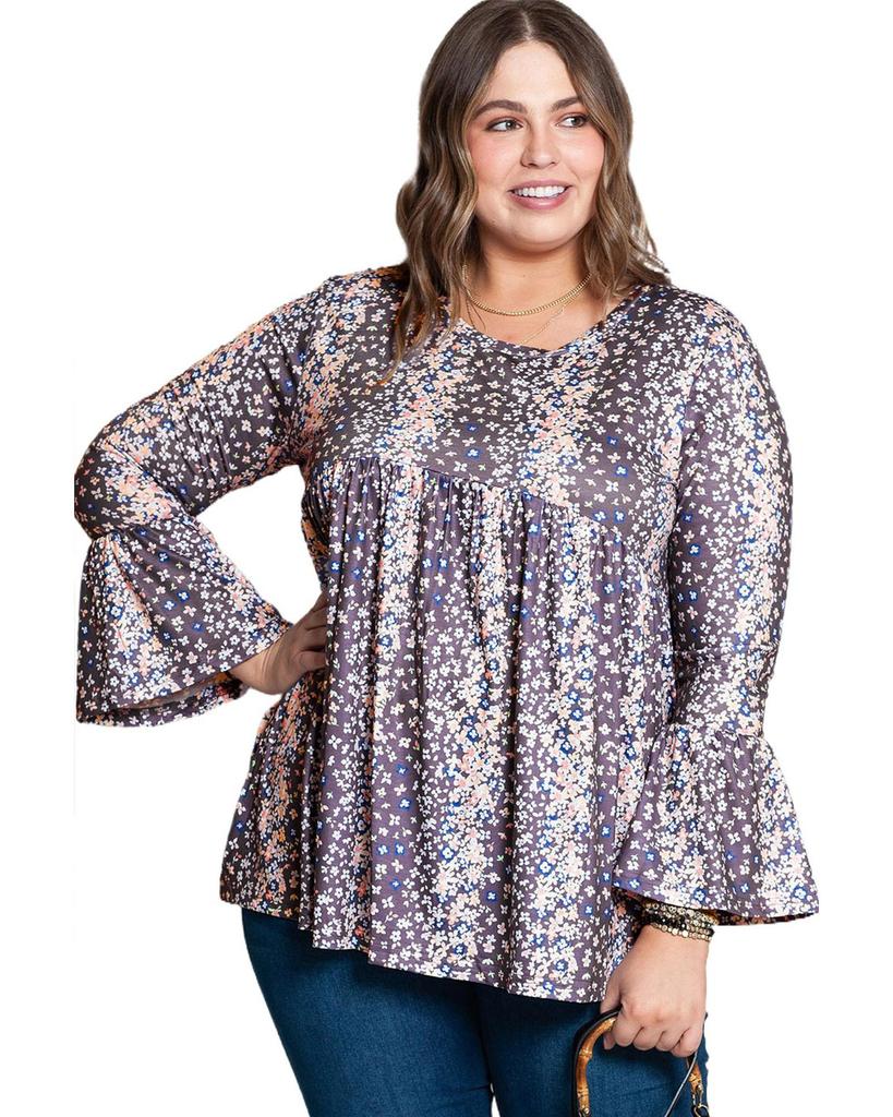 Azura Exchange Блуза Babydoll с цветочным принтом и круглым вырезом больших размеров