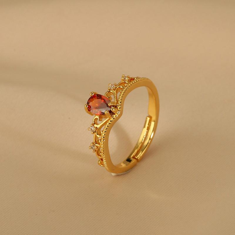 Vintage Crown Ruby Ring For Women Unique Adjustable Open Design Fashionable Statement Jewelry