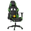 Gaming Chair with Massage Function & Footrest Black & Green Artificial Leather