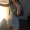 Short Sleeve Slit Sexy Mini Dress Summer Women Streetwear Outfits Cute Solid Y2K Party Clothing