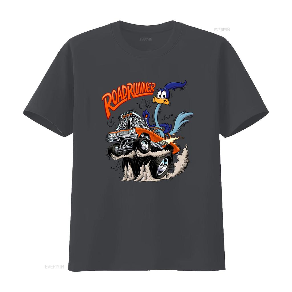 Мужская футболка с принтом Road Runner Оранжевый дизайн с хот-родом Модная винтажная стильная дышащая одежда в уличном стиле
