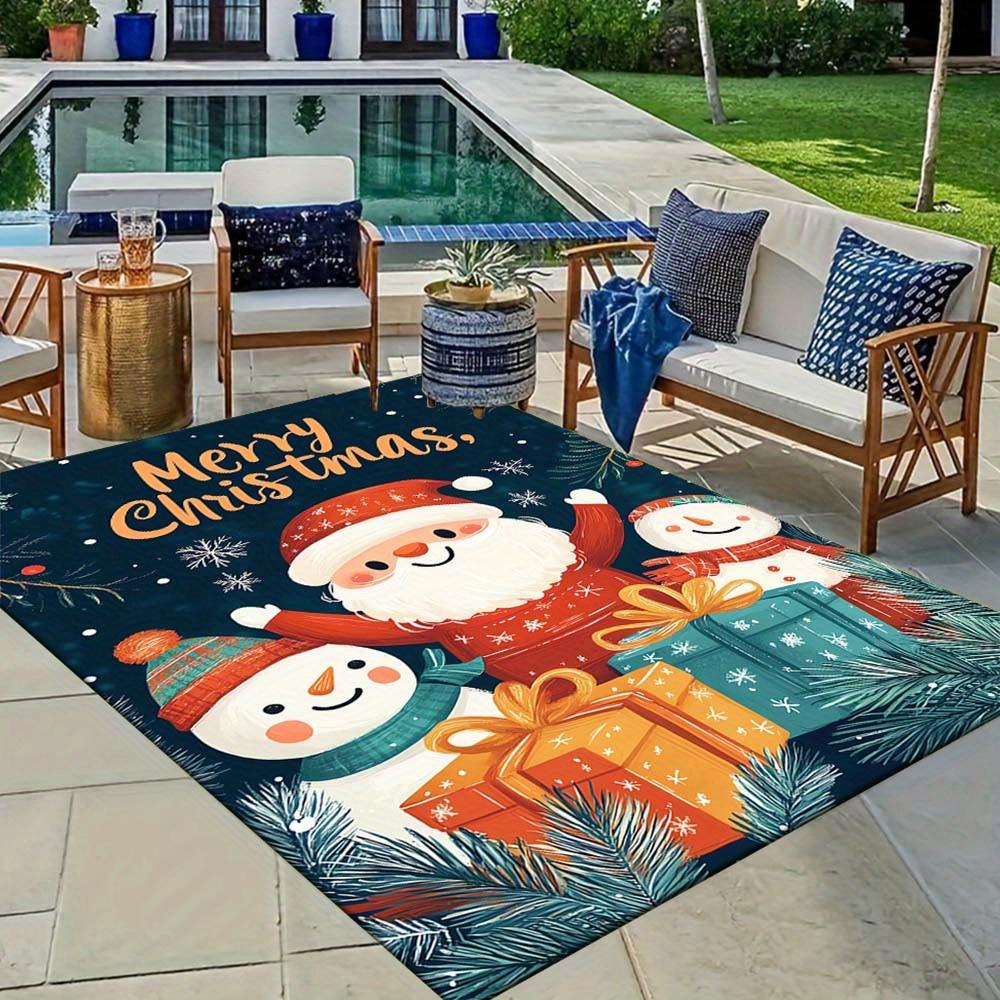 1pc Christmas Themed Rug, Santa Claus and Snowman Print, Bedside Carpet, Non slip Laundry Room Mat, Machine Washable Water Absorbing Entranc