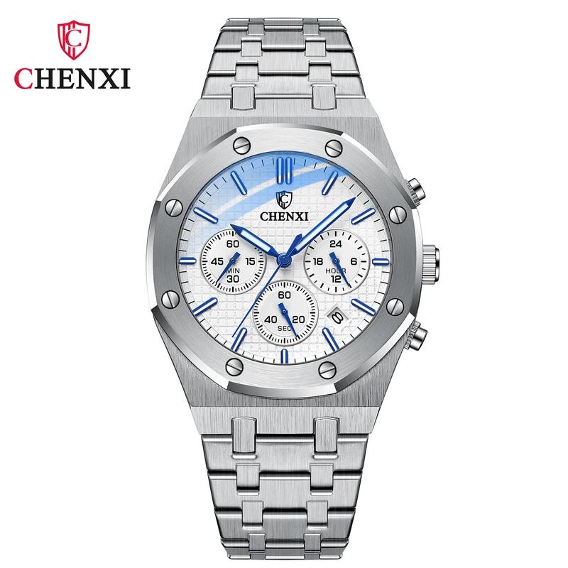 Chenxi Top Luxury Brand Auto Date Wristwatch Mens Sport Waterproof Multi Function Chronograph Stainless Steel Wristwatches