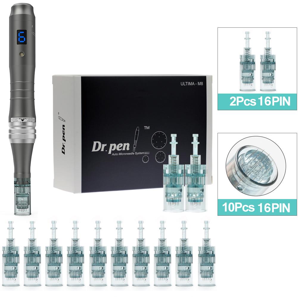Dr.Pen M8W Перезаряжаемая ручка с микроиглами для мезотерапии, набор для ухода за кожей с 12 шт. картриджами, роликами для дермы, MTS, профессиональное устройство для салона красоты