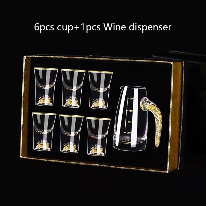 7pcs Crystal Glass Short Cup Gift Box Set Lead Free Liquor Glass With Wine Dispenser Golden Vodka Brandy Wine Glasses Soju Cup