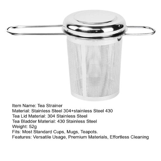 Ситечко для заварки чая из нержавеющей стали с крышкой для листового чая Фильтр с тонкой сеткой для чайников, кружек, чашек Прочный, экологически чистый, легко моется в посудомоечной машине