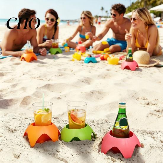 Cup Holder for Beach with Bold Colors Stackable Portable Drink Accessories Phones Snacks Sunscreen Sand-Free Organizer Travel Camping Picnic