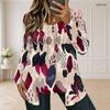 Women Plus Size Square Neck Long Sleeve Geometric Printed Button Decor Layered Front T Shirt