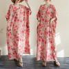 2025 Women Plus Size Summer Dress Basic Long Dress Vintage Cotton Linen Casual V-Neck Floral Loose