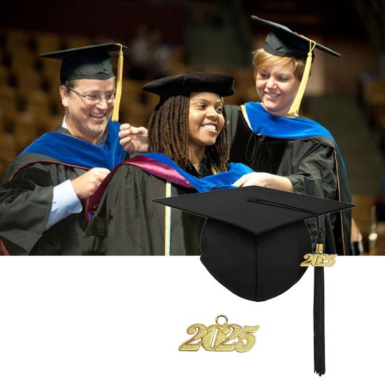 Выпускной колпак 2025 года с кисточкой, шляпа бакалавра с регулируемым размером, эластичная лента, аксессуар для выпускного платья, церемония вручения диплома магистра