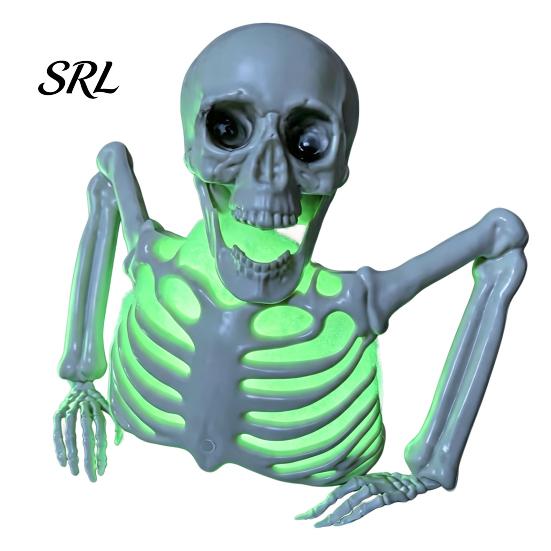 Indoor Garden Party Ornament Halloween Half Body Skeleton Decoration, Realistic Spooky Light Up Plastic Creepy Yard Cemetery Display for Graveyard,