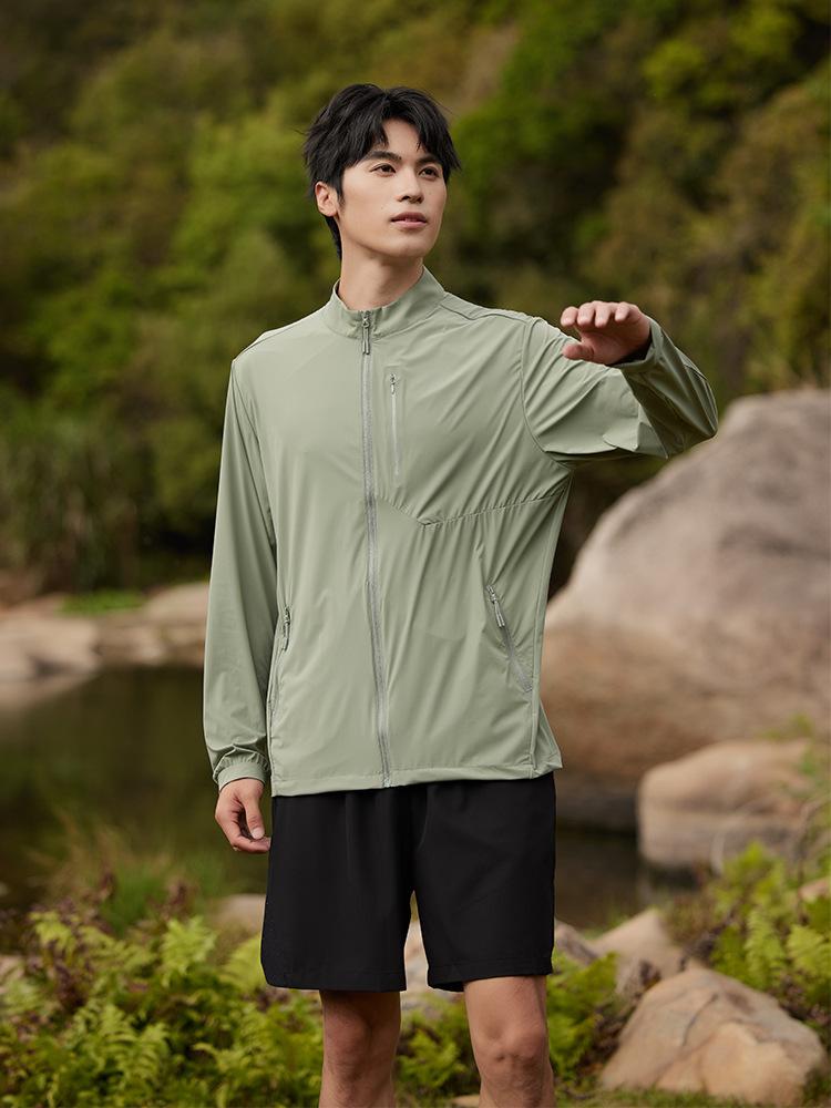 Summer ice silk sunscreen clothing men's light and thin breathable stand-up collar jacket outdoor UV protection upf10 + sunscreen clothing