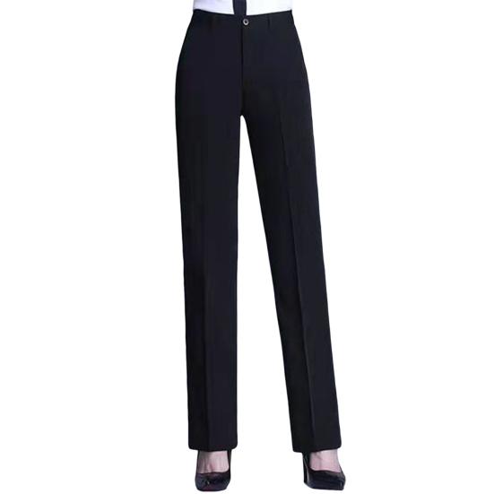 Women Suit Pants Mid-rise Button Zipper Fly Solid Color Suit Trousers with Pockets Straight Regular Fit Dress Pants