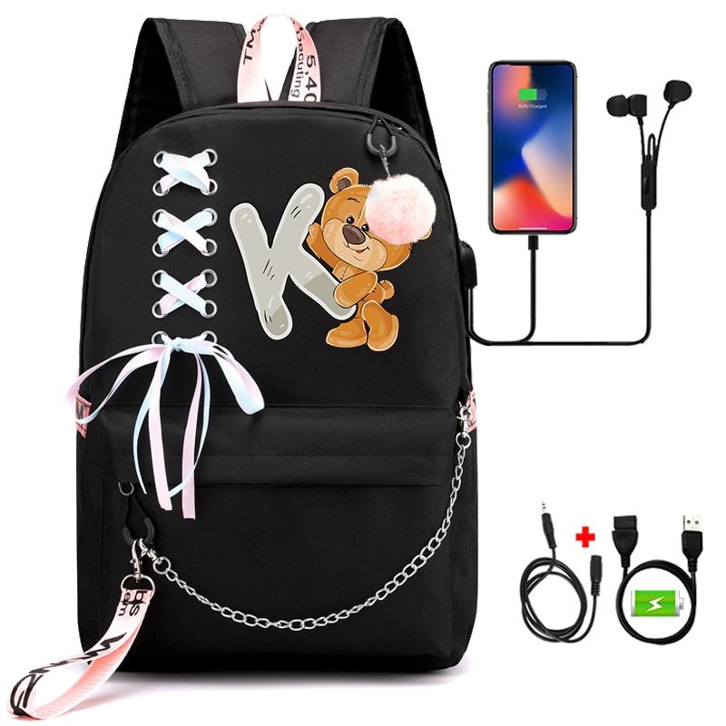 Рюкзак с принтом «Маленький медведь», 26 английских букв, детский рюкзак для школы для мальчиков и девочек, сумка для книг с героями мультфильмов, кавайная школьная сумка для школьников