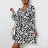 Women's A Line Dress High Waist V Neck Long Sleeve Lace Up Printed Fashion Spring Autumn