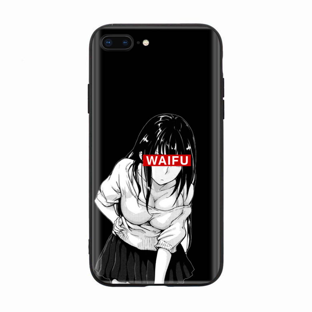 Черный чехол для Xiaomi Redmi 13C Note 9 iPhone XR 7 8 14 15 11 12 13 X XS Pro Max Samsung A25 S23 S24 FE Ultra Plus Waifu Anime Girl
