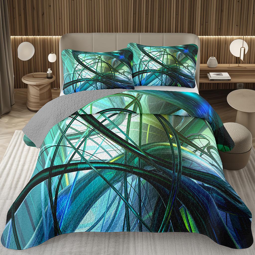 Rainbow Line Twin Queen Bedspread Colorful Abstract Geometric Quilted Bedding Set Bohemian Geometric Reversible Printed Coverlet