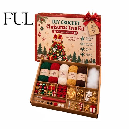 Hand Knitted Hot Air Balloon Ornaments Christmas Crochet Kit, Hanging Ornament DIY Craft Set Festive Kit for Adults, Handmade Tree Decoration Starter