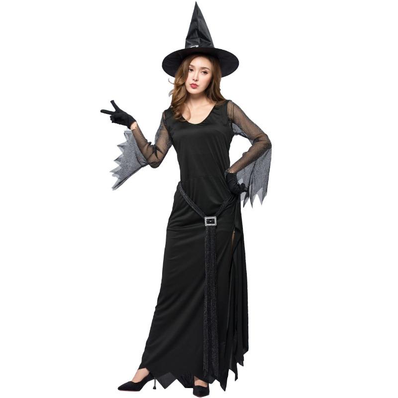 L New Halloween Black High Split Sexy Witch Dress Evil Witch Costume Stage Costume