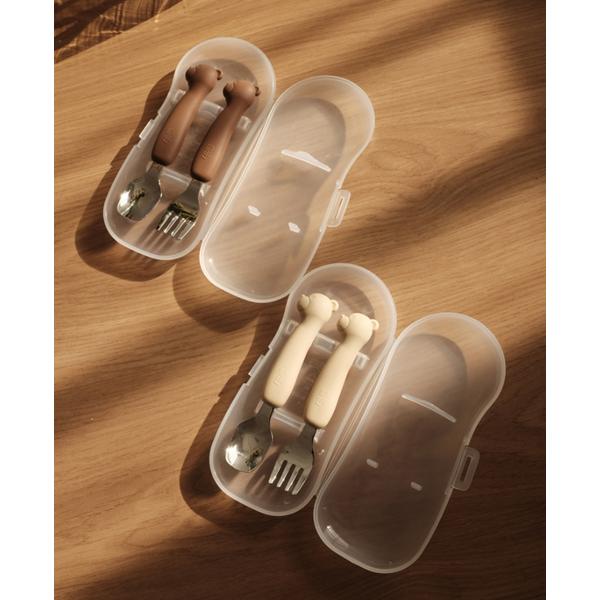 TGM Baby Bear силиконовый Petit нержавеющая сталь ложка + вилка набор Petit Edition, 2 комплекта, бежевый (ложка вилка), случайная доставка (дело)