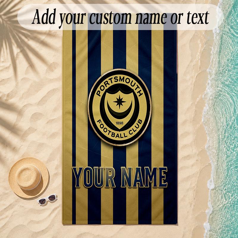 Beach TowelPortsmouth FC Custom Name Text Personalized Soft Towel for Beach Pool Indoor Home Decor Gift