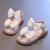 2024 Kids Sandal Summer Elegant Princess Shoes for Girls Sweet Bowtie Causal Children Open-toe School Flat Sandals Soft Bottom